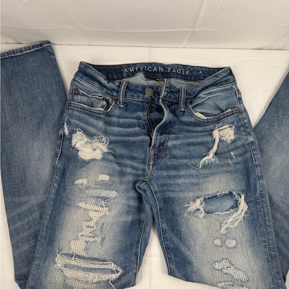 American Eagle Outfitters Mens Light Blue Ripped Skinny Jeans